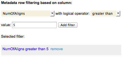 KDCompute - The metadata row filtering |br| with a single filter added